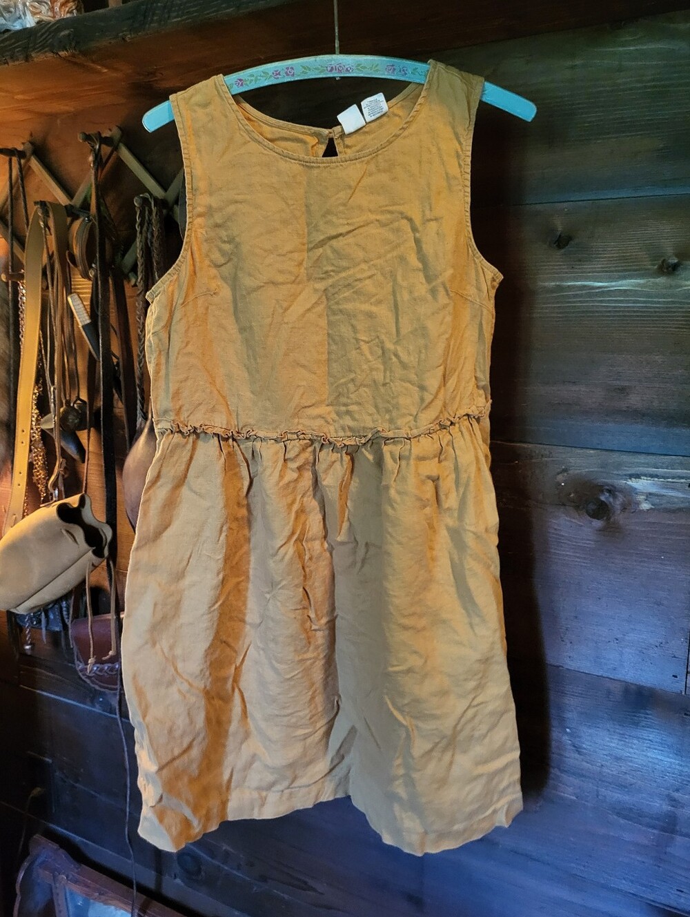 Women's Mustard Yellow Linen Hobbit Dress